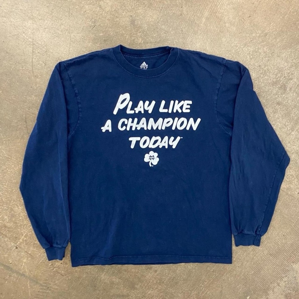 Notre Dame Fighting Irish Play Like A Champion Today Longsleeve Adidas Shirt L
